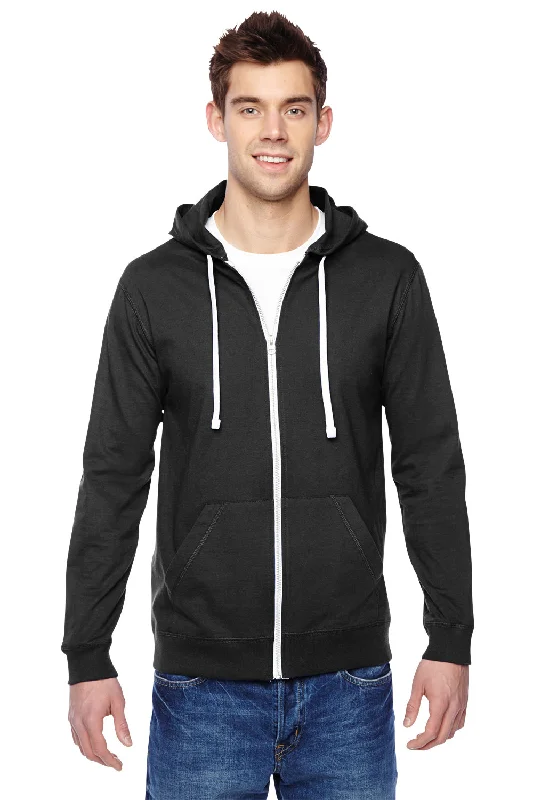 Fruit Of The Loom Mens Softspun Full Zip Hooded Sweatshirt Hoodie w/ Pockets - Black - Closeout