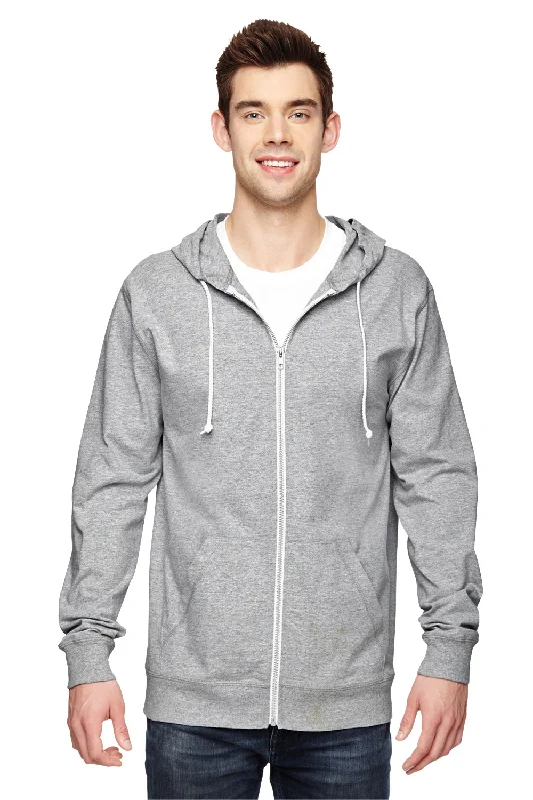 Fruit Of The Loom Mens Softspun Full Zip Hooded Sweatshirt Hoodie w/ Pockets - Heather Grey - Closeout