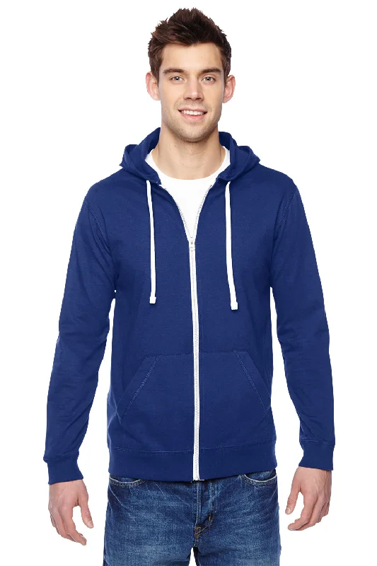 Fruit Of The Loom Mens Softspun Full Zip Hooded Sweatshirt Hoodie w/ Pockets - Admiral Blue - Closeout