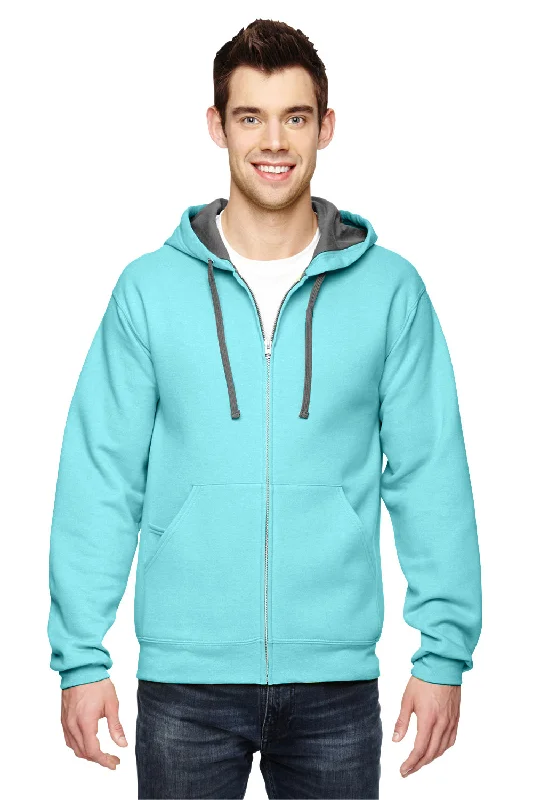 Fruit Of The Loom Mens Softspun Full Zip Hooded Sweatshirt Hoodie w/ Pockets - Scuba Blue - Closeout