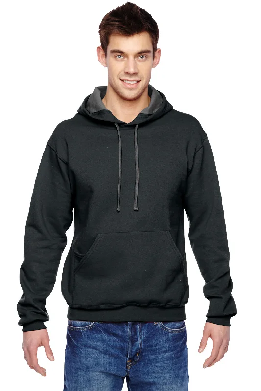 Fruit Of The Loom Mens Softspun Hooded Sweatshirt Hoodie w/ Pouch Pocket - Black