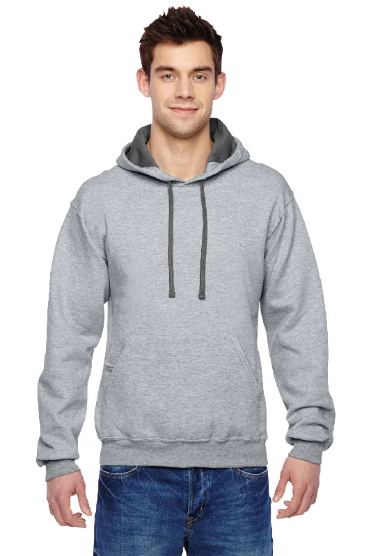 Fruit Of The Loom Mens Softspun Hooded Sweatshirt Hoodie w/ Pouch Pocket - Heather Grey