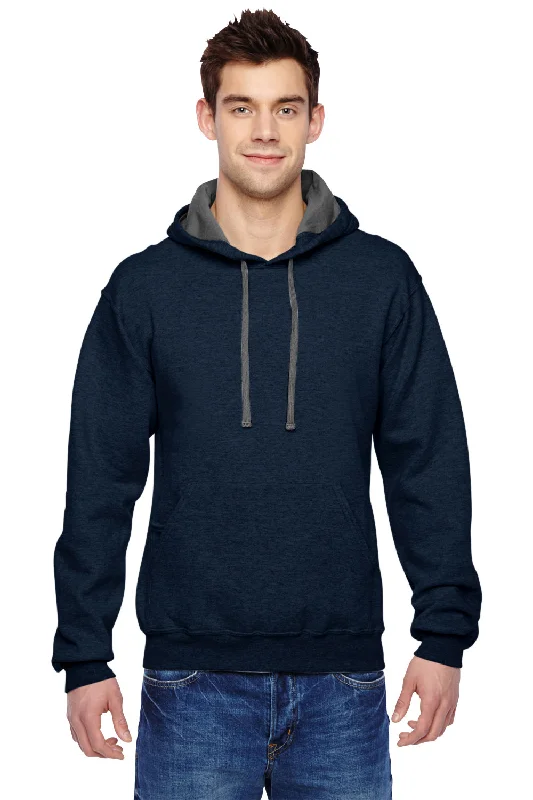 Fruit Of The Loom Mens Softspun Hooded Sweatshirt Hoodie w/ Pouch Pocket - Heather Indigo Blue