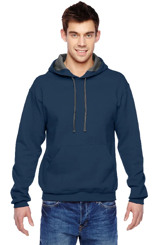 Fruit Of The Loom Mens Softspun Hooded Sweatshirt Hoodie w/ Pouch Pocket - Navy Blue