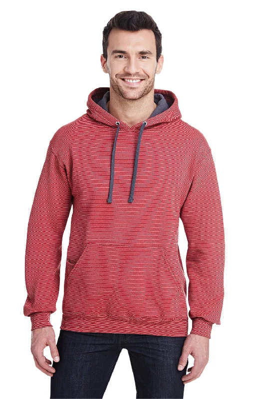 Fruit Of The Loom Mens Softspun Hooded Sweatshirt Hoodie w/ Pouch Pocket - Firebrick Red Stripe - Closeout