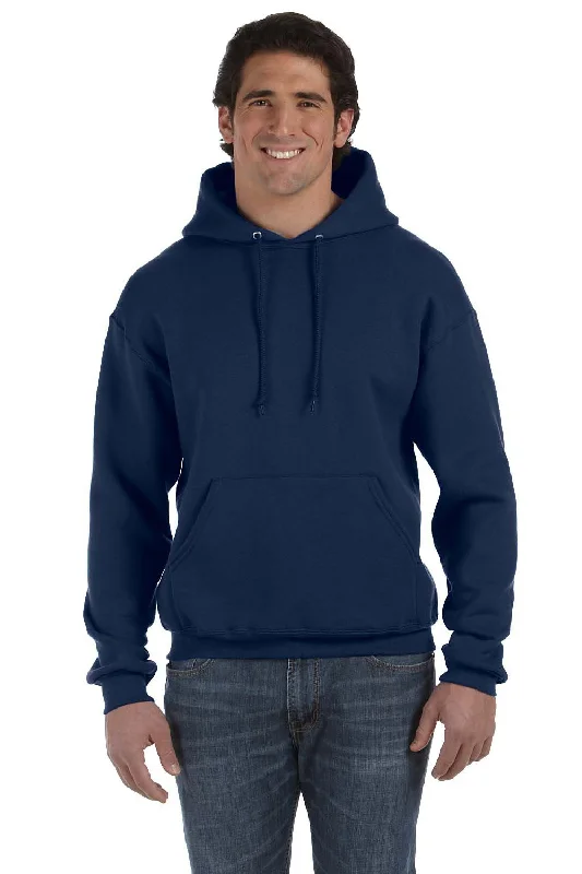 Fruit Of The Loom Mens Supercotton Fleece Hooded Sweatshirt Hoodie w/ Pouch Pocket - Navy Blue