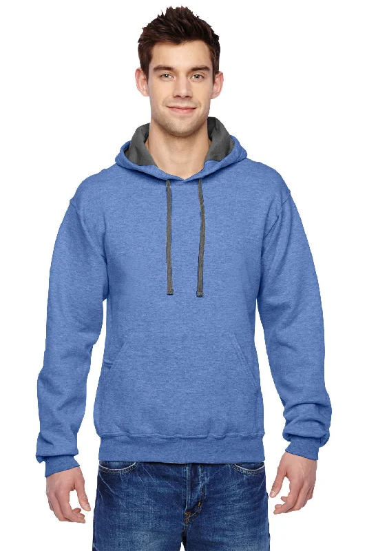 Fruit Of The Loom Mens Softspun Hooded Sweatshirt Hoodie w/ Pouch Pocket - Heather Carolina Blue