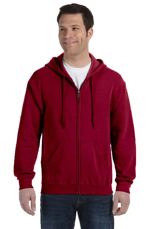 Gildan Mens Pill Resistant Full Zip Hooded Sweatshirt Hoodie w/ Pockets - Cardinal Red