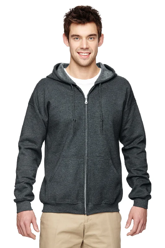 Gildan Mens Pill Resistant Full Zip Hooded Sweatshirt Hoodie w/ Pockets - Heather Dark Grey