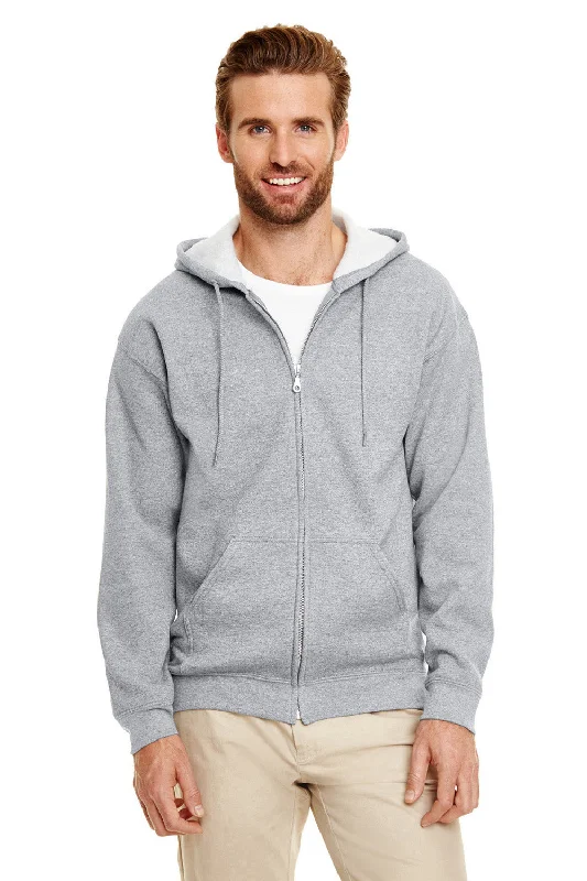 Gildan Mens Pill Resistant Full Zip Hooded Sweatshirt Hoodie w/ Pockets - Heather Graphite Grey