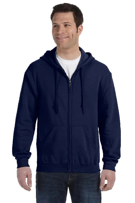 Gildan Mens Pill Resistant Full Zip Hooded Sweatshirt Hoodie w/ Pockets - Navy Blue