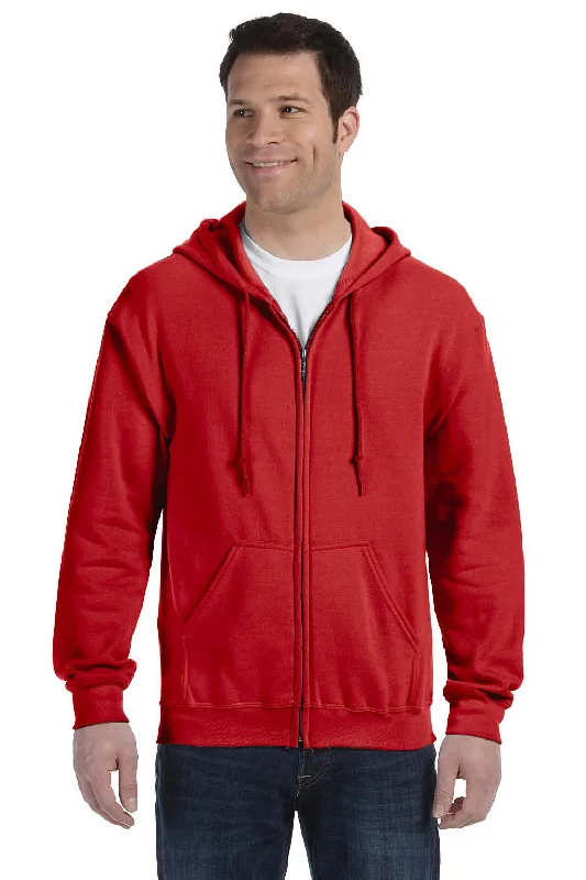 Gildan Mens Pill Resistant Full Zip Hooded Sweatshirt Hoodie w/ Pockets - Red