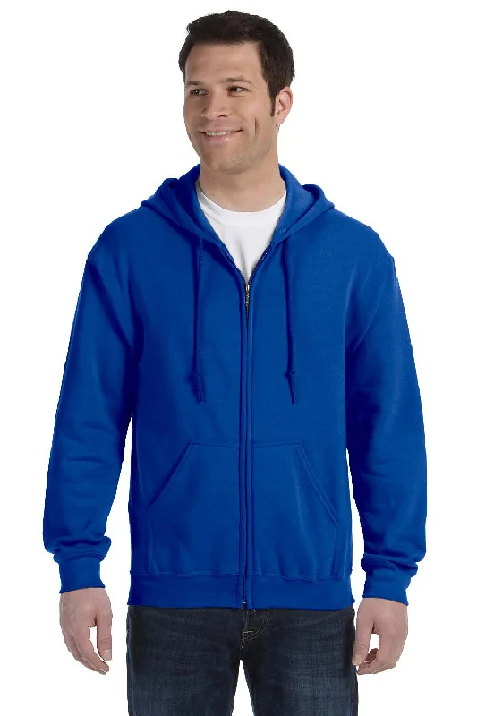 Gildan Mens Pill Resistant Full Zip Hooded Sweatshirt Hoodie w/ Pockets - Royal Blue