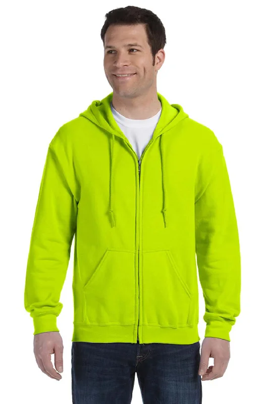 Gildan Mens Pill Resistant Full Zip Hooded Sweatshirt Hoodie w/ Pockets - Safety Green