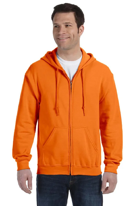 Gildan Mens Pill Resistant Full Zip Hooded Sweatshirt Hoodie w/ Pockets - Safety Orange