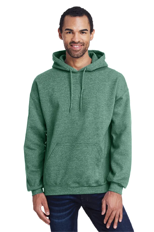 Gildan Mens Pill Resistant Hooded Sweatshirt Hoodie w/ Pouch Pocket - Heather Dark Green