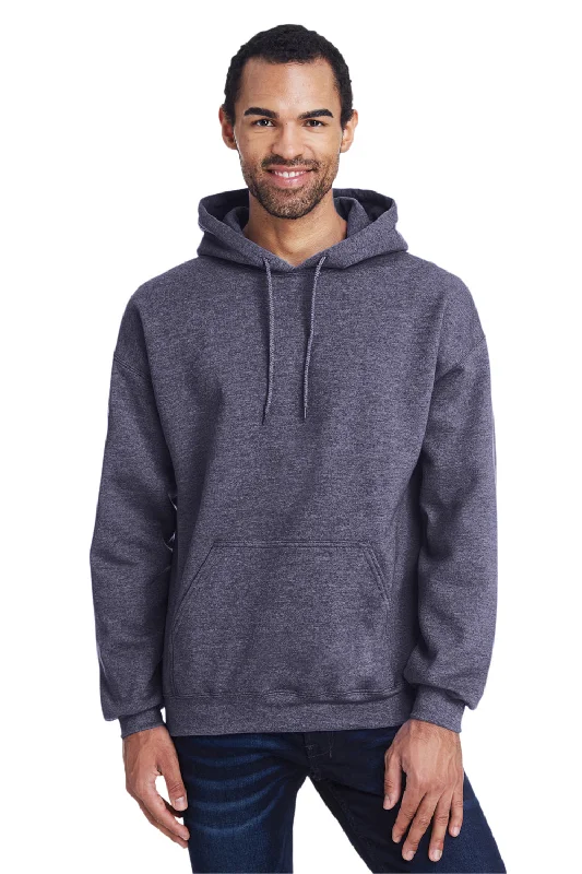 Gildan Mens Pill Resistant Hooded Sweatshirt Hoodie w/ Pouch Pocket - Heather Dark Navy Blue