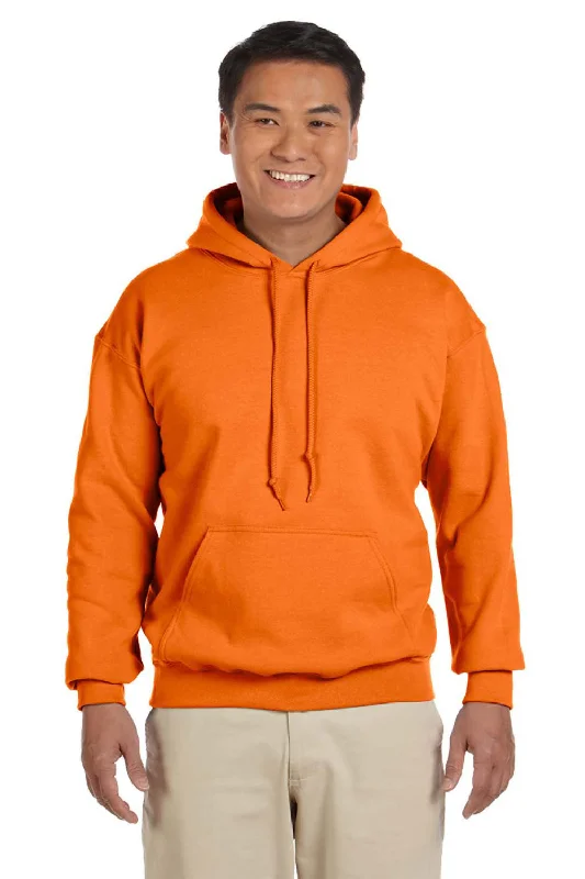 Gildan Mens Pill Resistant Hooded Sweatshirt Hoodie w/ Pouch Pocket - Safety Orange