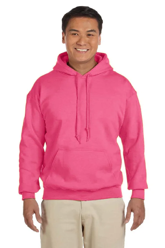 Gildan Mens Pill Resistant Hooded Sweatshirt Hoodie w/ Pouch Pocket - Safety Pink