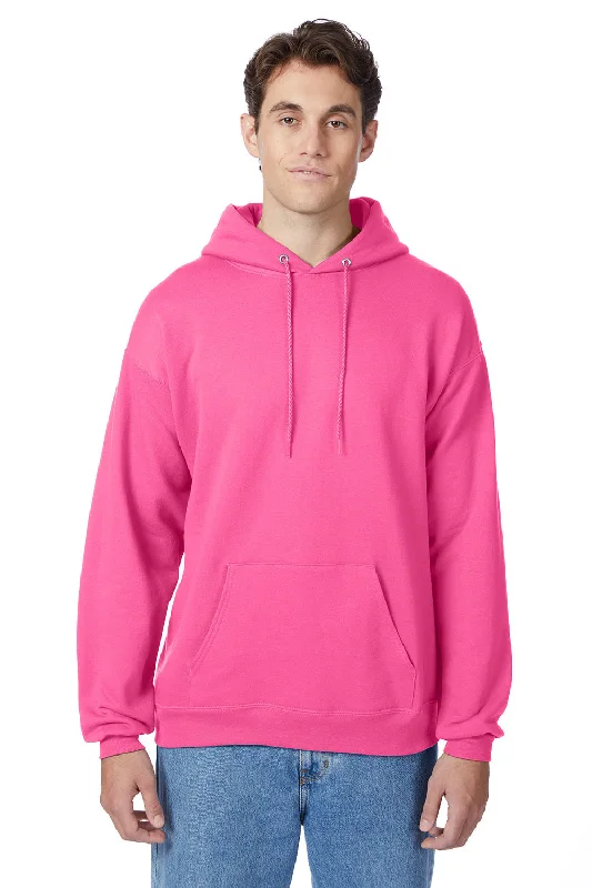 Hanes Mens EcoSmart Print Pro XP Pill Resistant Hooded Sweatshirt Hoodie w/ Pouch Pocket - Safety Pink