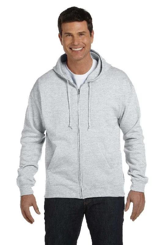 Hanes Mens EcoSmart Print Pro XP Pill Resistant Full Zip Hooded Sweatshirt Hoodie w/ Pockets - Ash Grey