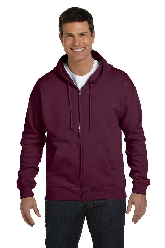 Hanes Mens EcoSmart Print Pro XP Pill Resistant Full Zip Hooded Sweatshirt Hoodie w/ Pockets - Maroon