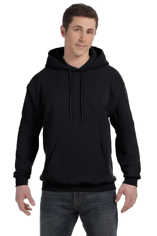 Hanes Mens EcoSmart Print Pro XP Pill Resistant Hooded Sweatshirt Hoodie w/ Pouch Pocket - Black