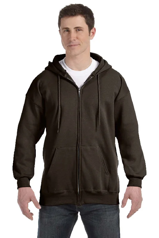 Hanes Mens Ultimate Cotton PrintPro XP Pill Resistant Full Zip Hooded Sweatshirt Hoodie w/ Pockets - Dark Chocolate Brown