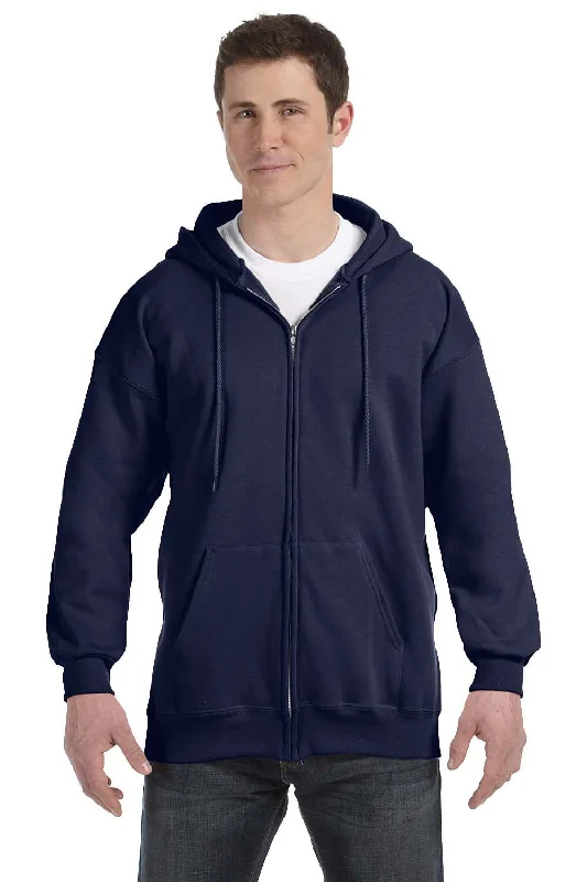 Hanes Mens Ultimate Cotton PrintPro XP Pill Resistant Full Zip Hooded Sweatshirt Hoodie w/ Pockets - Navy Blue