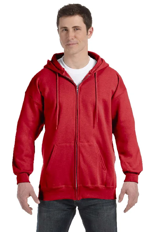 Hanes Mens Ultimate Cotton PrintPro XP Pill Resistant Full Zip Hooded Sweatshirt Hoodie w/ Pockets - Deep Red