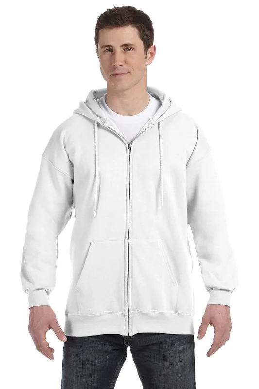 Hanes Mens Ultimate Cotton PrintPro XP Pill Resistant Full Zip Hooded Sweatshirt Hoodie w/ Pockets - White