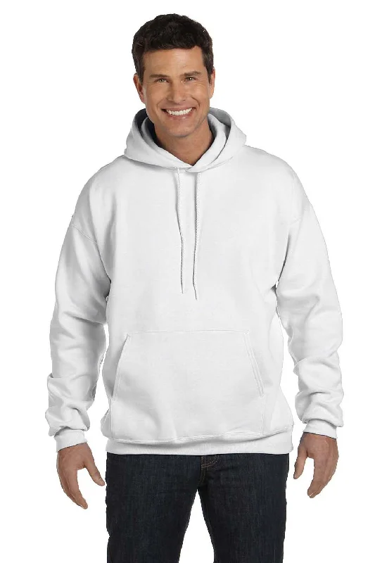 Hanes Mens Ultimate Cotton PrintPro XP Pill Resistant Hooded Sweatshirt Hoodie w/ Pouch Pocket - White