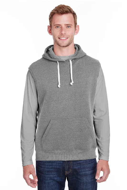 J America Mens Fleece Sleeveless Hooded Sweatshirt Hoodie w/ Pouch Pocket - Smoke Grey