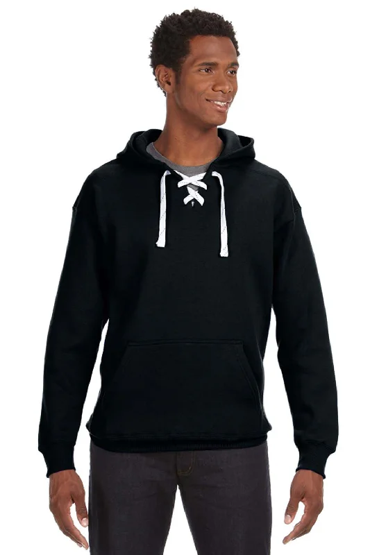 J America Mens Sport Lace Hooded Sweatshirt Hoodie w/ Pouch Pocket - Black