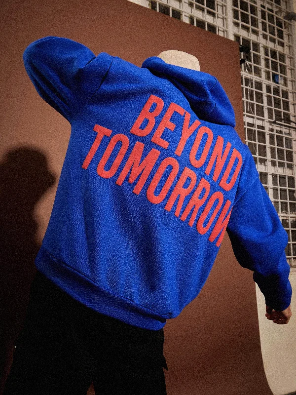 Men Blue BEYOND TOMORROW Oversized Zipper Hoodie