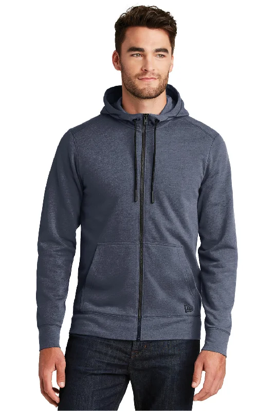 New Era Mens Fleece Full Zip Hooded Sweatshirt Hoodie w/ Pockets - Heather Navy Blue