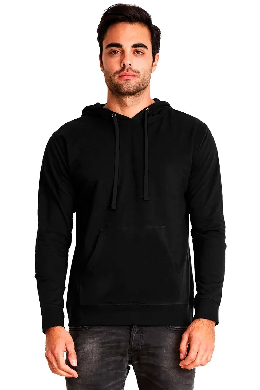 Next Level Mens French Terry Fleece Hooded Sweatshirt Hoodie w/ Pouch Pocket - Black