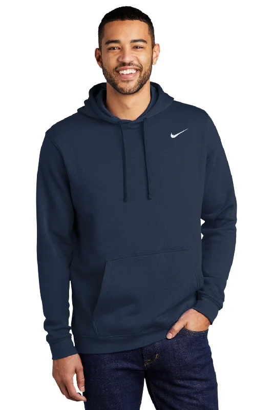 Nike Mens Club Fleece Hooded Sweatshirt Hoodie w/ Pouch Pocket - Navy Blue