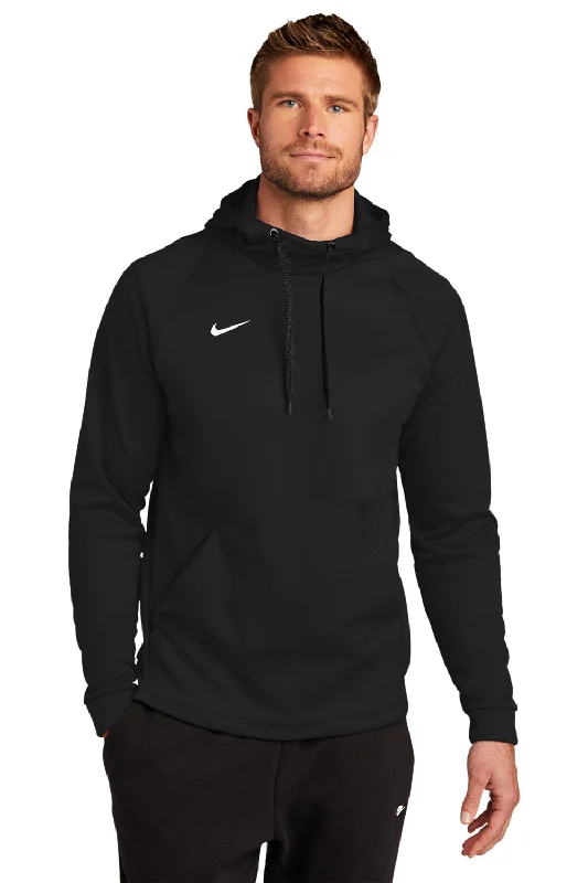 Nike Mens Therma-Fit Moisture Wicking Fleece Hooded Sweatshirt Hoodie w/ Pouch Pocket - Team Black