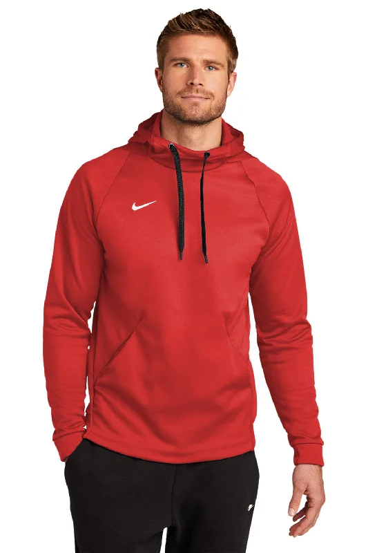 Nike Mens Therma-Fit Moisture Wicking Fleece Hooded Sweatshirt Hoodie w/ Pouch Pocket - Team Scarlet Red