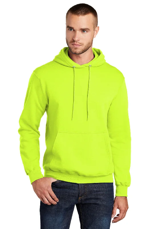 Port & Company Mens Core Pill Resistant Fleece Hooded Sweatshirt Hoodie w/ Pouch Pocket - Safety Green