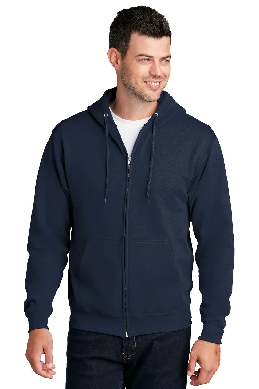 Port & Company Mens Core Pill Resistant Fleece Full Zip Hooded Sweatshirt Hoodie w/ Pockets - Navy Blue