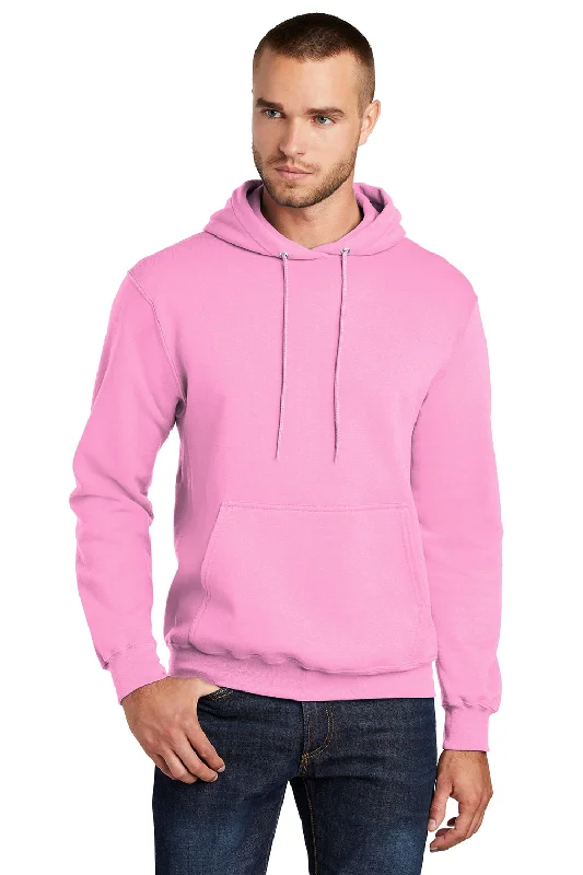 Port & Company Mens Core Pill Resistant Fleece Hooded Sweatshirt Hoodie w/ Pouch Pocket - Candy Pink