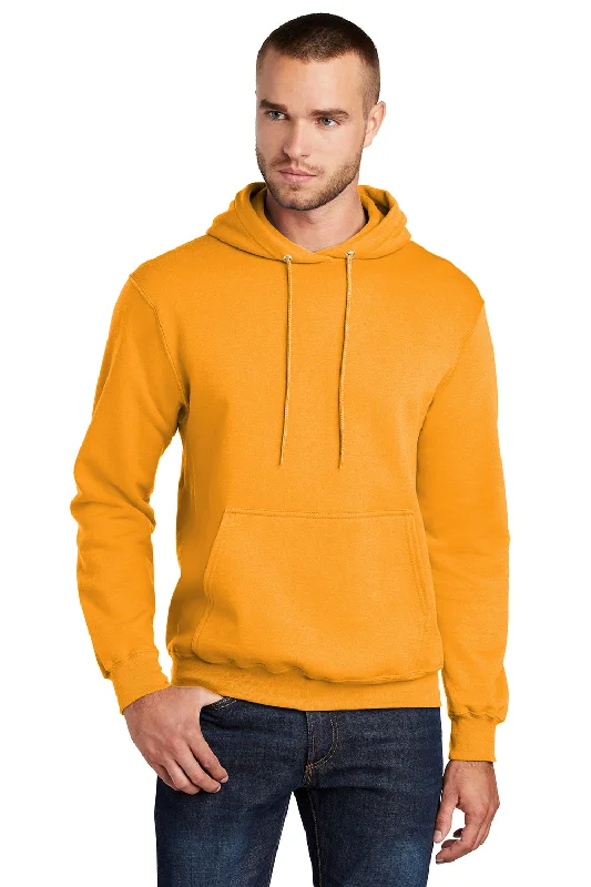 Port & Company Mens Core Pill Resistant Fleece Hooded Sweatshirt Hoodie w/ Pouch Pocket - Gold