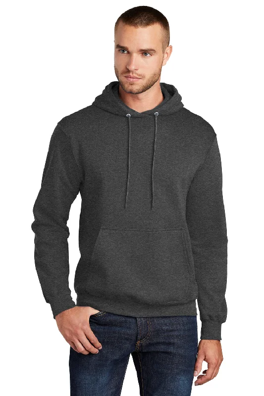 Port & Company Mens Core Pill Resistant Fleece Hooded Sweatshirt Hoodie w/ Pouch Pocket - Heather Dark Grey