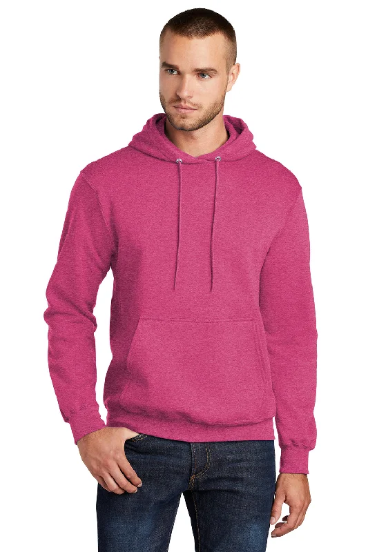 Port & Company Mens Core Pill Resistant Fleece Hooded Sweatshirt Hoodie w/ Pouch Pocket - Heather Sangria Pink