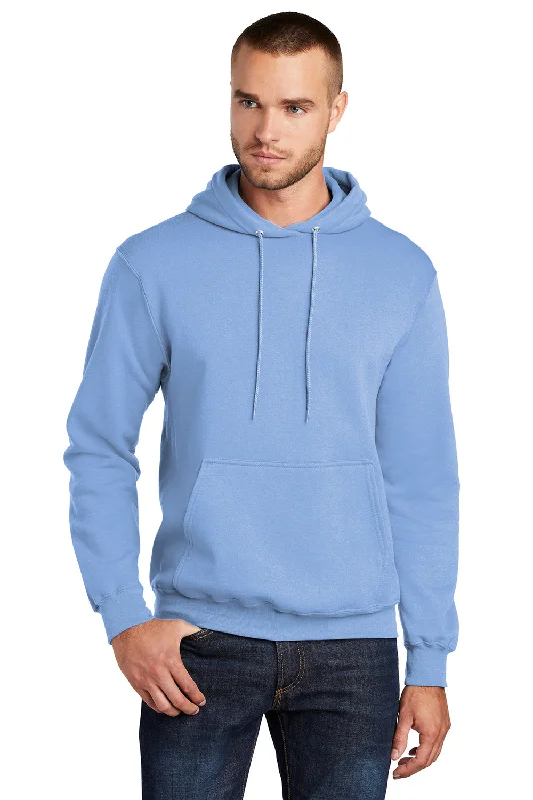 Port & Company Mens Core Pill Resistant Fleece Hooded Sweatshirt Hoodie w/ Pouch Pocket - Light Blue