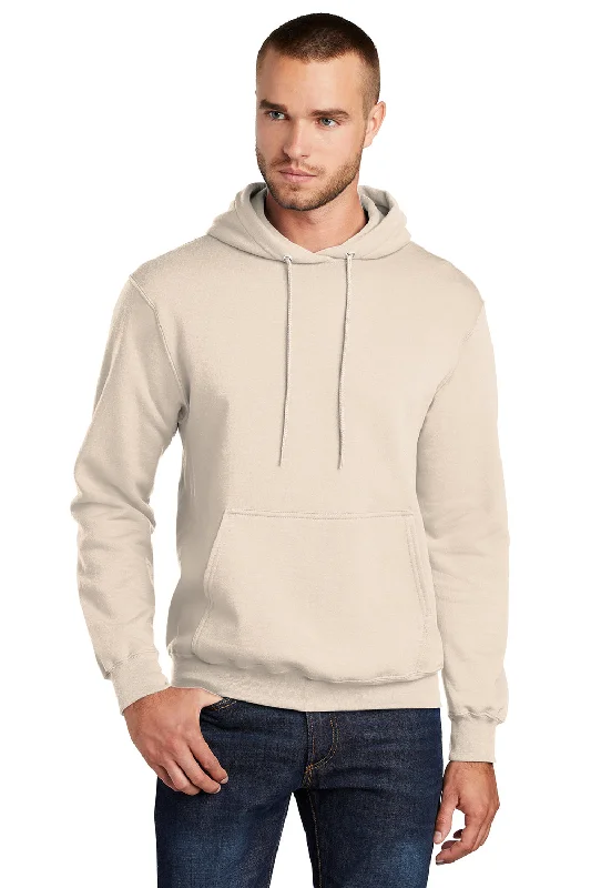 Port & Company Mens Core Pill Resistant Fleece Hooded Sweatshirt Hoodie w/ Pouch Pocket - Natural