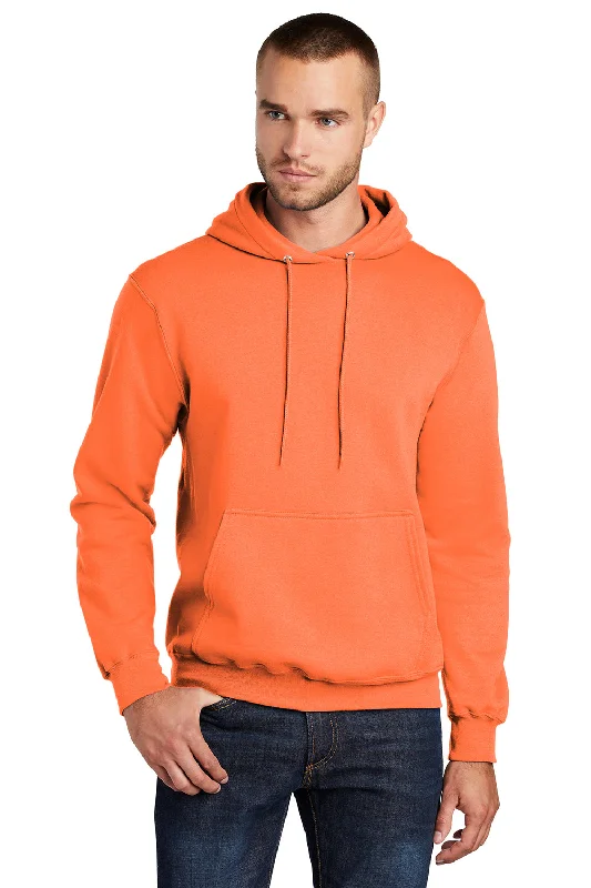 Port & Company Mens Core Pill Resistant Fleece Hooded Sweatshirt Hoodie w/ Pouch Pocket - Neon Orange