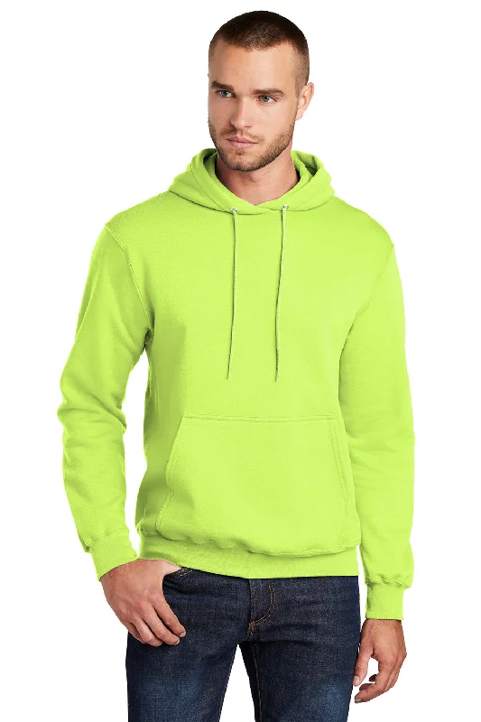 Port & Company Mens Core Pill Resistant Fleece Hooded Sweatshirt Hoodie w/ Pouch Pocket - Neon Yellow